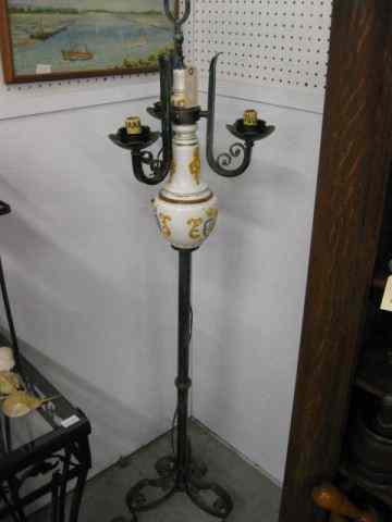 Appraisal: Floor Lamp wrought iron and Italian pottery decor triple light