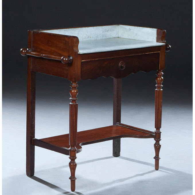 Appraisal: French Carved Cherry Louis XVI Style Marble Top Washstand c