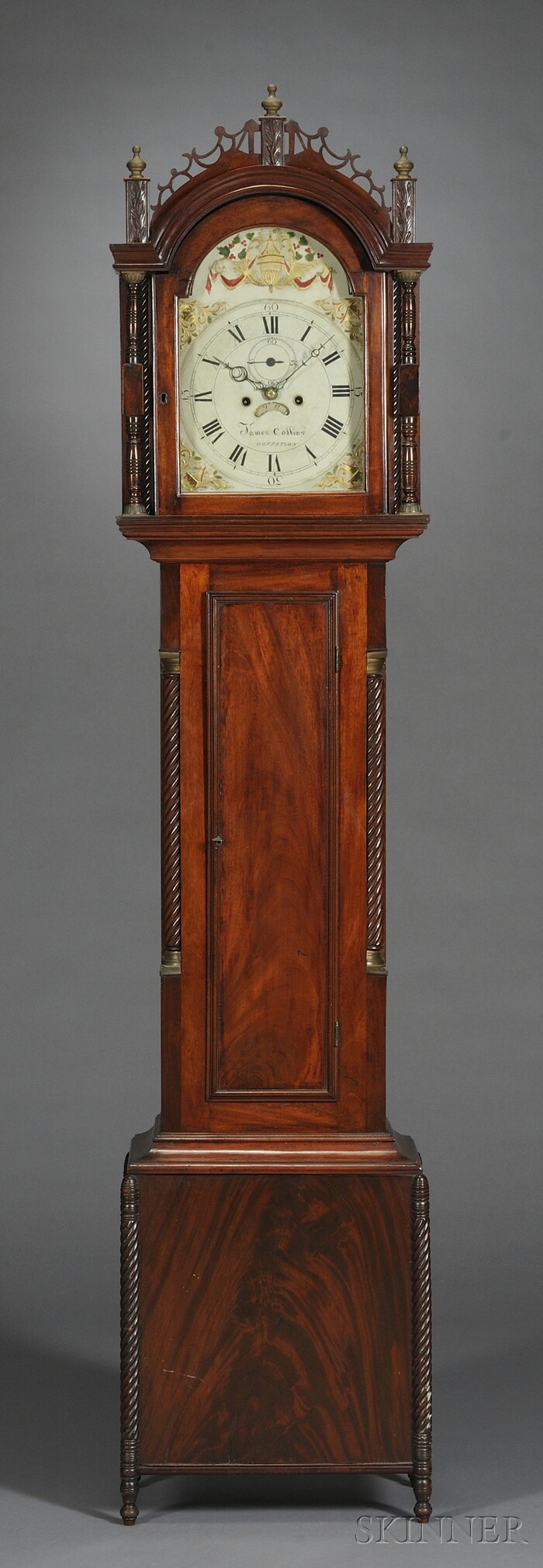 Appraisal: James Collins Mahogany Tall Clock Goffstown New Hampshire c the