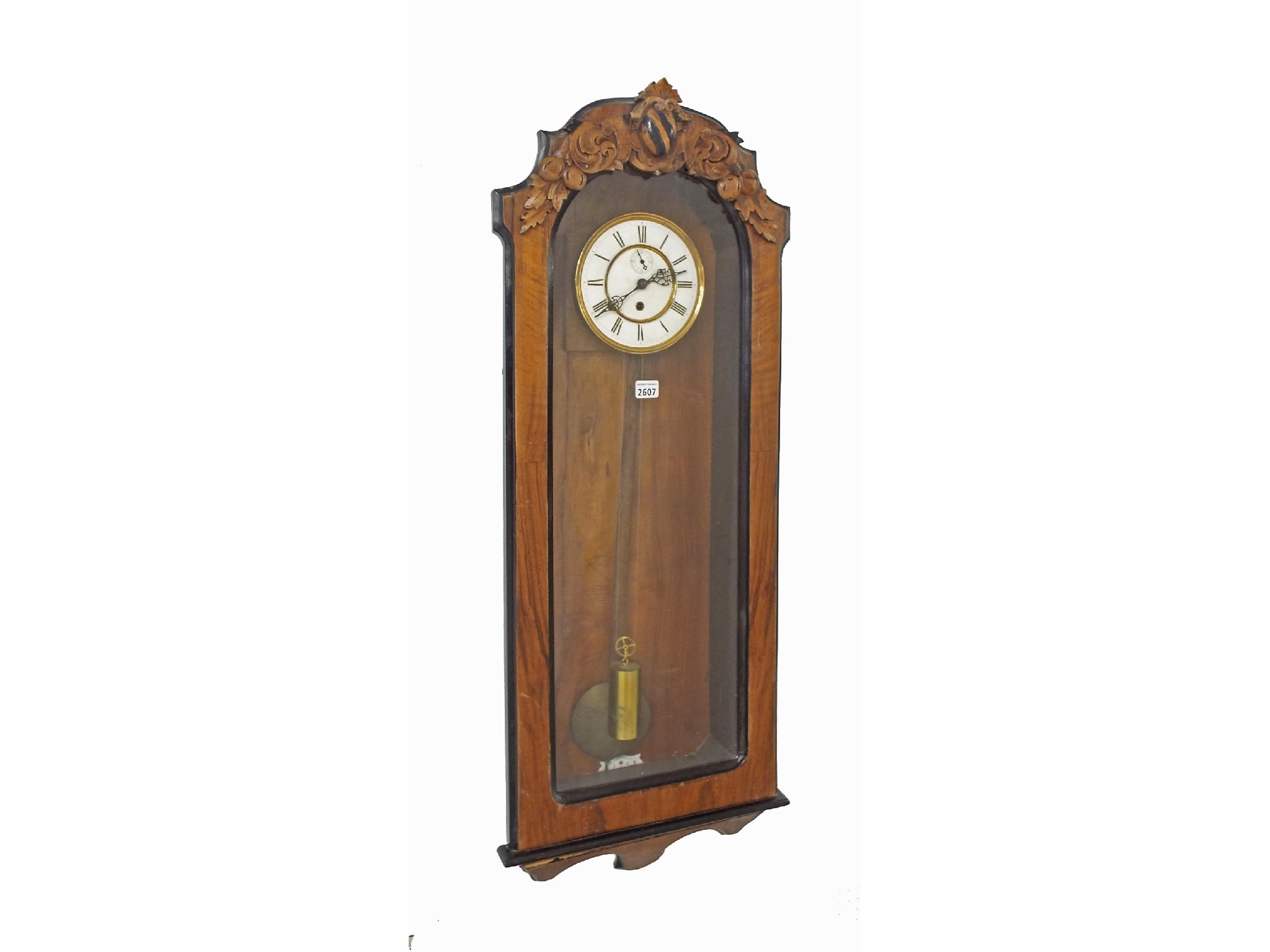 Appraisal: Walnut and ebonised Vienna single weight regulator wall clock the