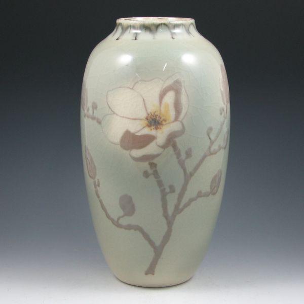 Appraisal: Rookwood lamp vase from with magnolia decoration finished in high