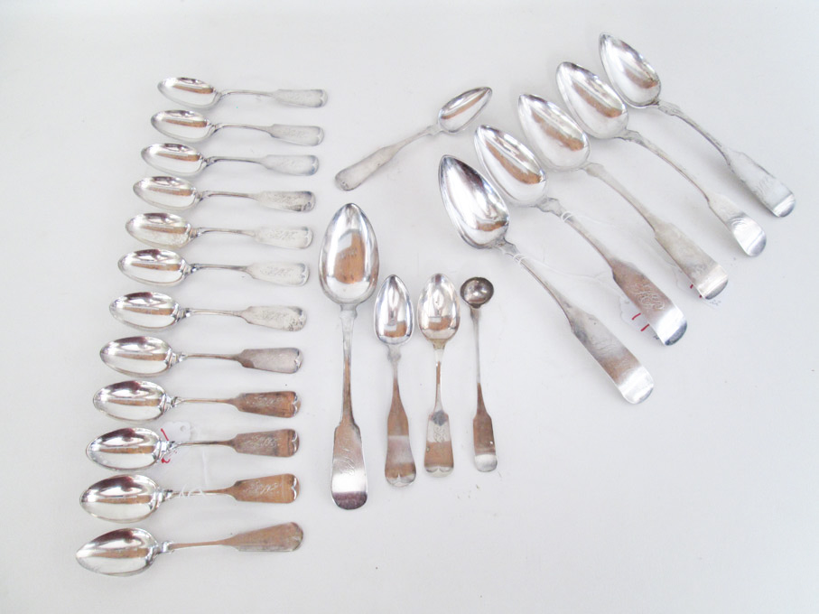 Appraisal: TWENTY-TWO PIECES OF COIN SILVER FLATWARE various makers comprised of