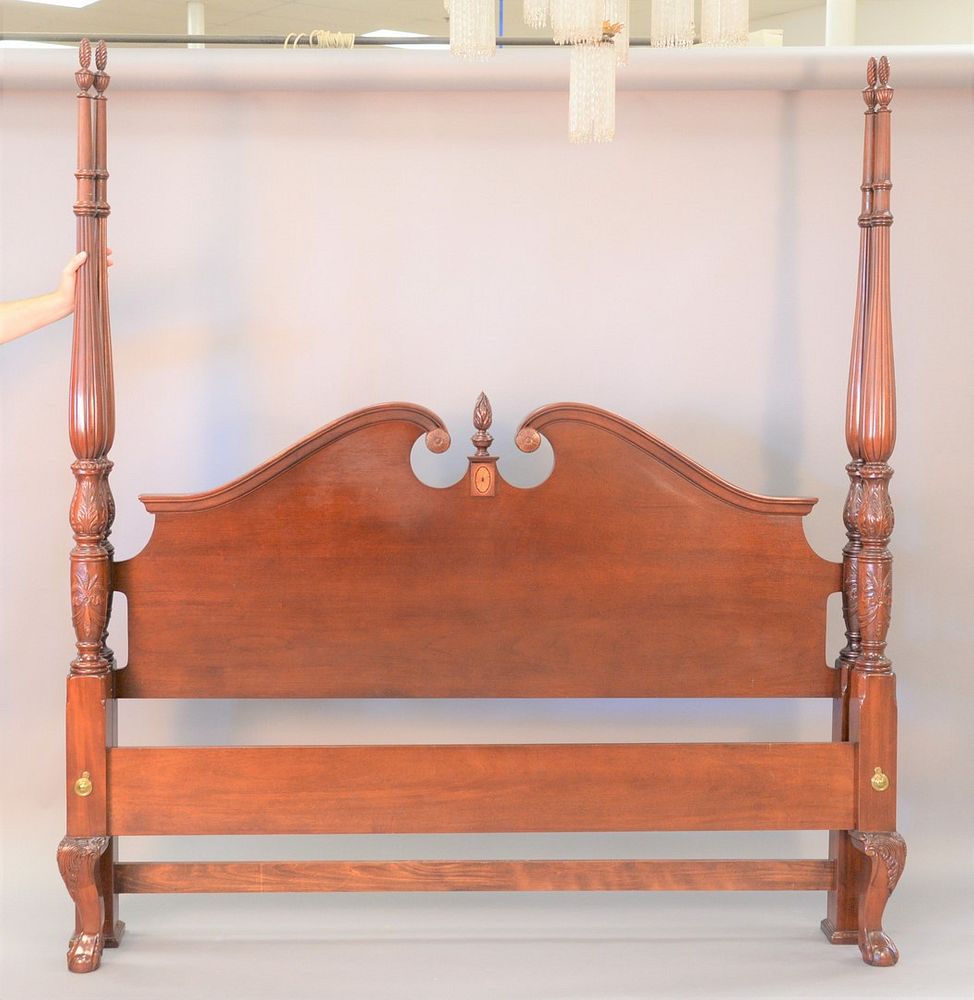 Appraisal: King size mahogany tall four post bed with Ralph Lauren