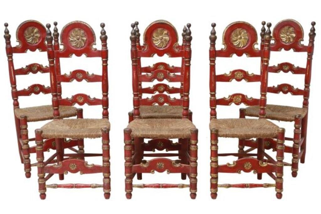 Appraisal: lot of Spanish parcel gilt and painted side chairs th