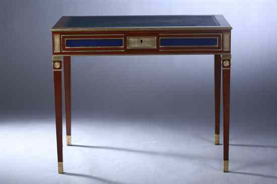 Appraisal: RUSSIAN NEOCLASSICAL STYLE BRASS-MOUNTED MAHOGANY WRITING TABLE Inset leather top