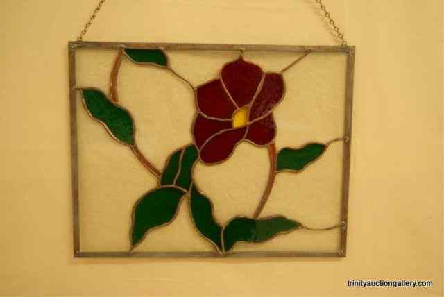 Appraisal: Leaded Stain Glass Red Floral Sun CatcherIt is '' X