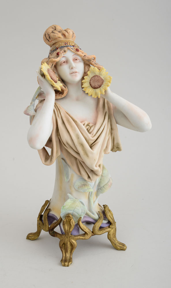 Appraisal: EUROPEAN ART NOUVEAU GILT-METAL-MOUNTED BISQUE PORCELAIN BUST Impressed ' '