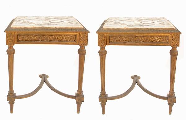 Appraisal: A pair of Louis XVI style giltwood console tables height