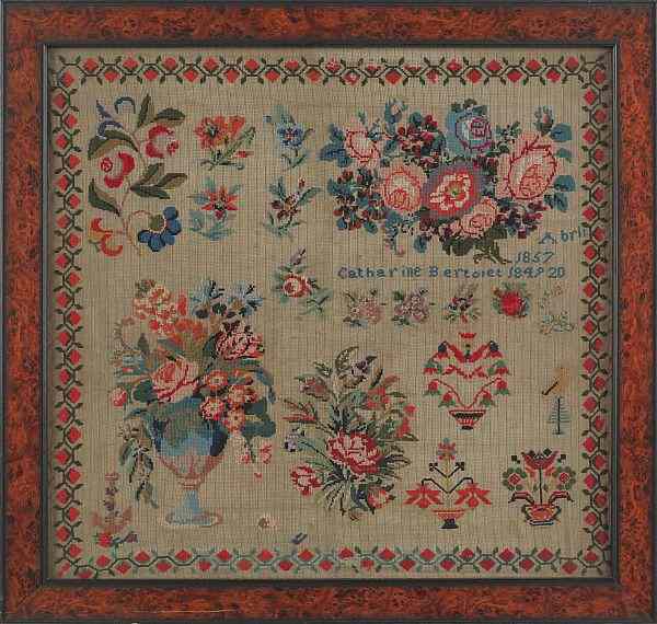 Appraisal: Berks County Pennsylvania wool needlework dated wrought by Catharine Bertolet