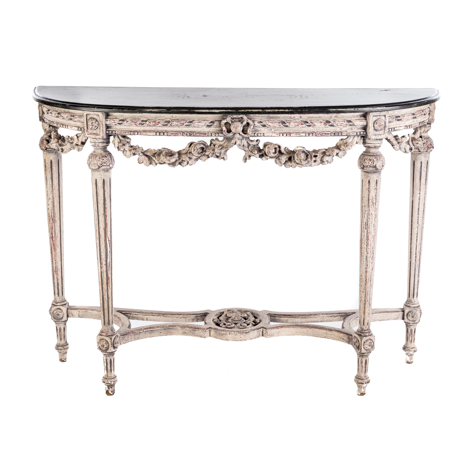 Appraisal: LOUIS XVI STYLE PAINTED DEMILUNE HALL TABLE in H in