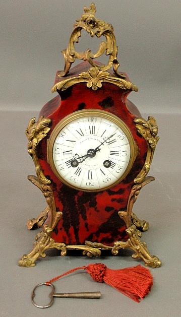 Appraisal: - French boulle mantel clock the vermillion painted case with