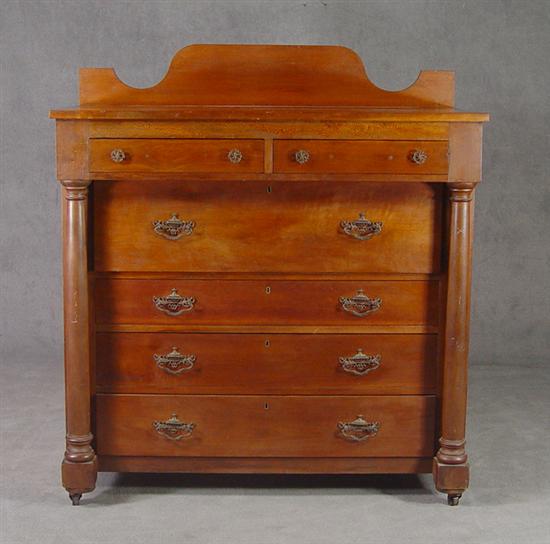 Appraisal: Cherry Empire Chest of Drawers Circa Scalloped backsplash above two