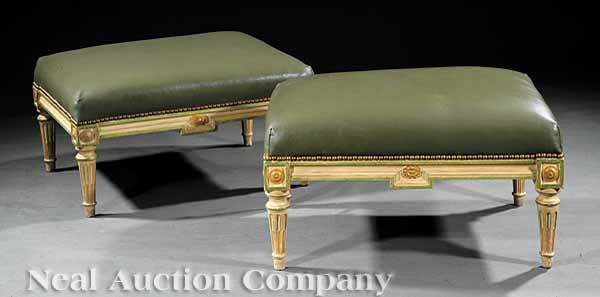 Appraisal: A Pair of Louis XVI-Style Carved and Painted Benches mid-