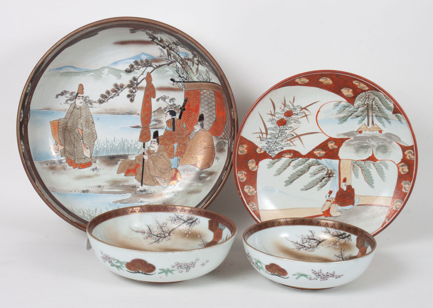 Appraisal: Four Japanese Kutani porcelain articles including two peacock decorated bowls