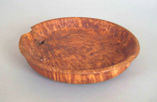 Appraisal: New England burlwood deep dish th c with a flared