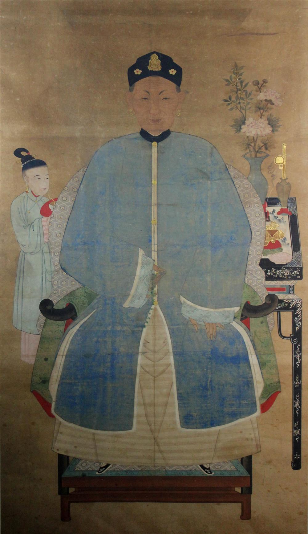 Appraisal: CHINESE ANCESTOR PORTRAIT OF A GENTLEMAN PROBABLY QING DYNASTY dressed