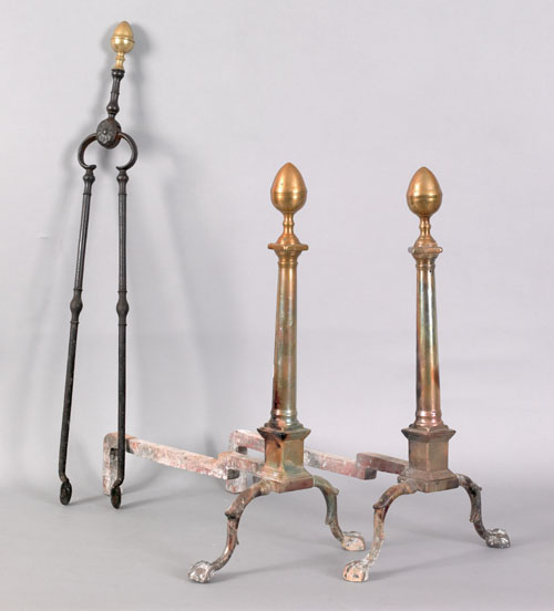 Appraisal: Pair of Chippendale brass lemon top andirons late th c