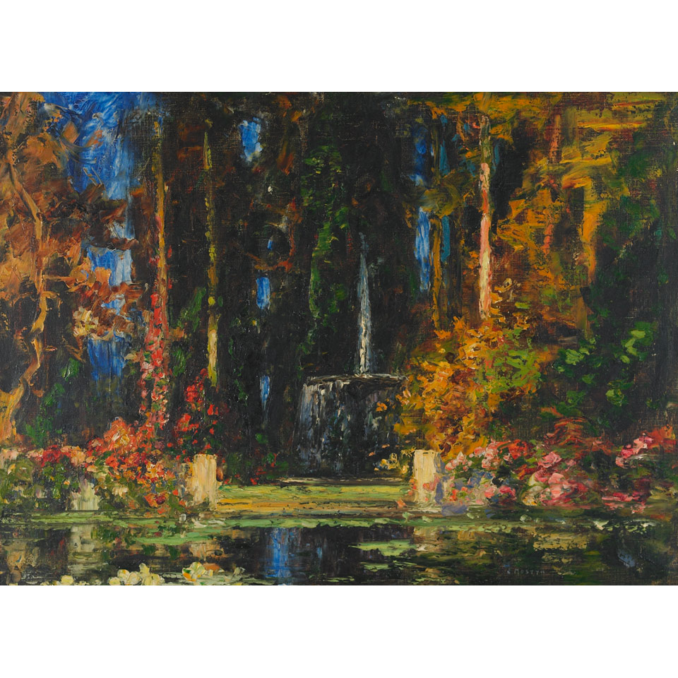 Appraisal: Thomas Edwin Mostyn - British GARDEN OF THE FOUNTAIN Oil