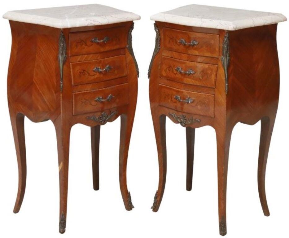 Appraisal: pair French Louis XV style marble-top bedside cabinets late th