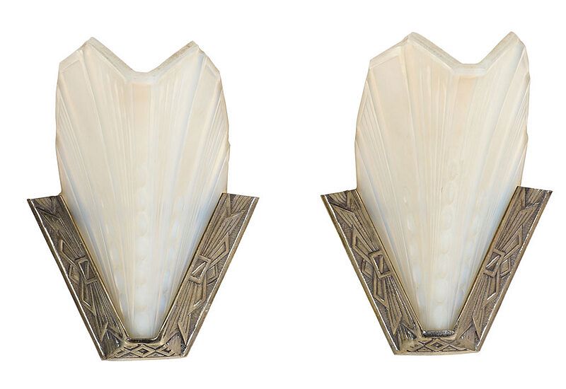 Appraisal: Pair of Signed Art Deco Wall Sconces French circa s