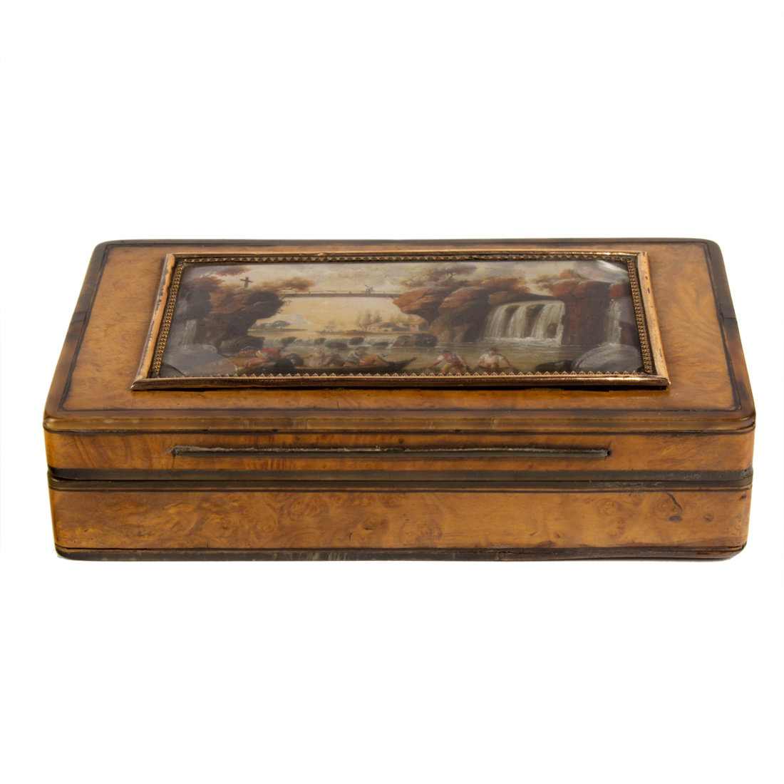 Appraisal: A FRENCH BURL WALNUT SNUFF BOX EARLY TH CENTURY A