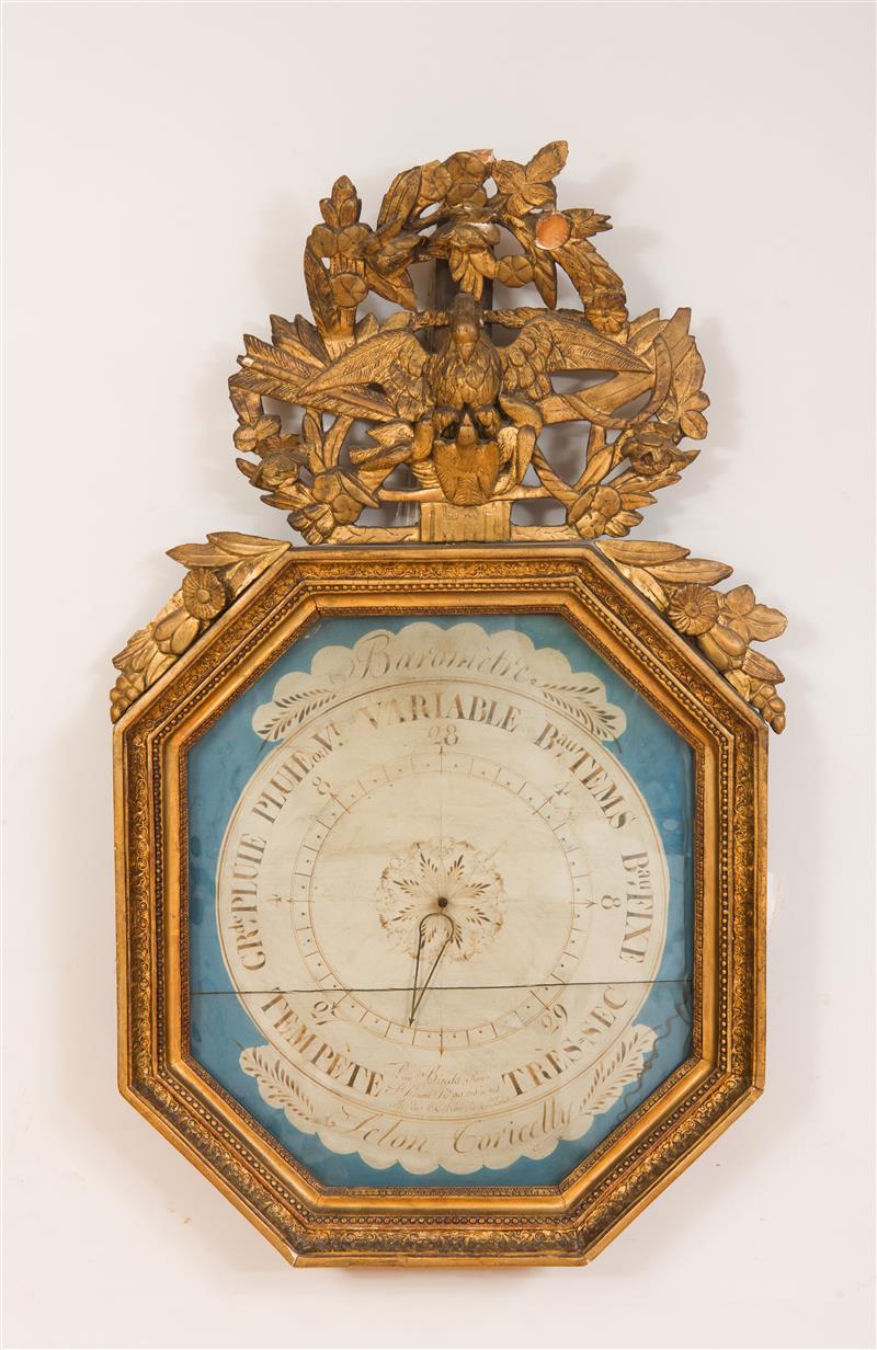 Appraisal: Late Louis XVI Giltwood Barometer Adapted signed 'Selon Torricelli' x