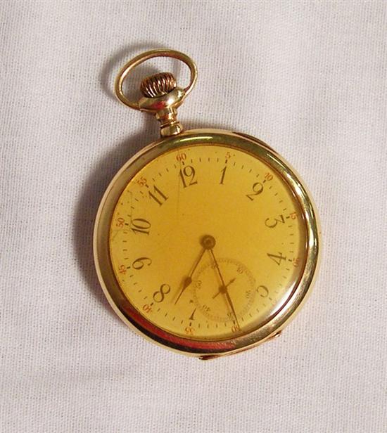 Appraisal: Pocket Watch K yellow gold open face jewels Swiss movement