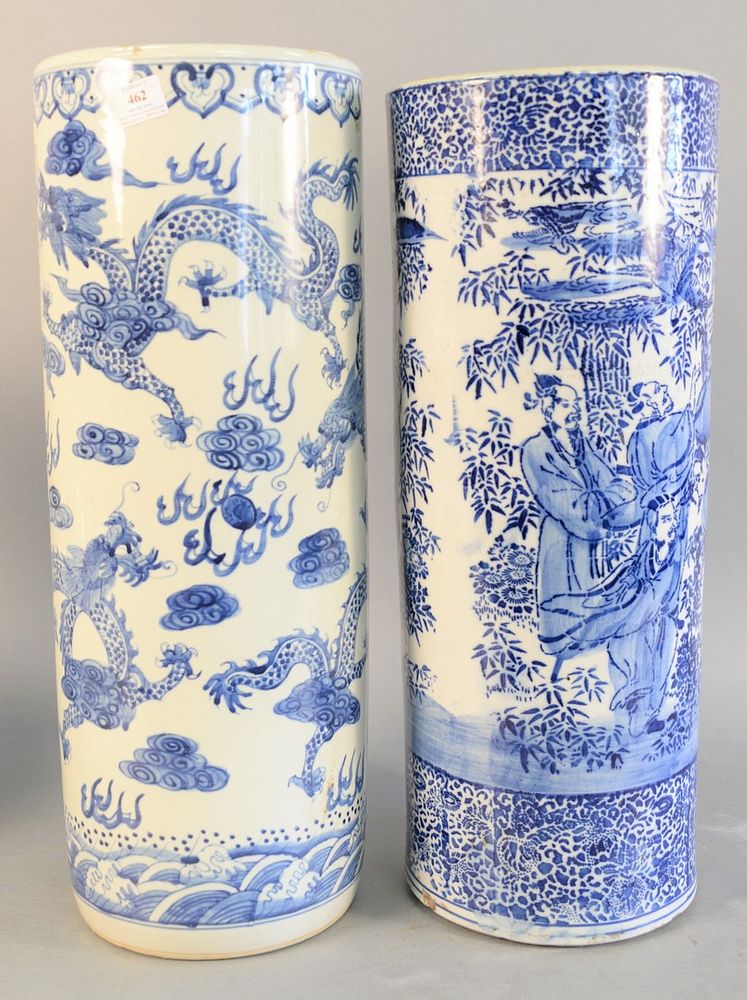 Appraisal: Two Chinese blue and white porcelain umbrella stands one with