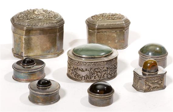 Appraisal: A SET OF EIGHT SMALL BOXES WITH COVER Burma height