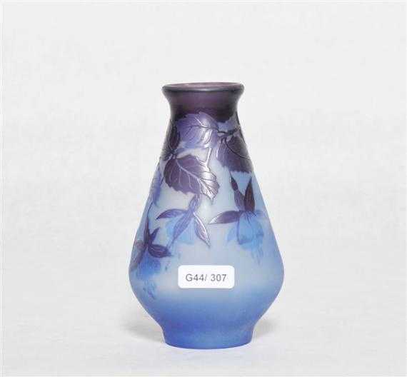 Appraisal: GALL MILE VASE circa Acid-etched white glass with blue overlay