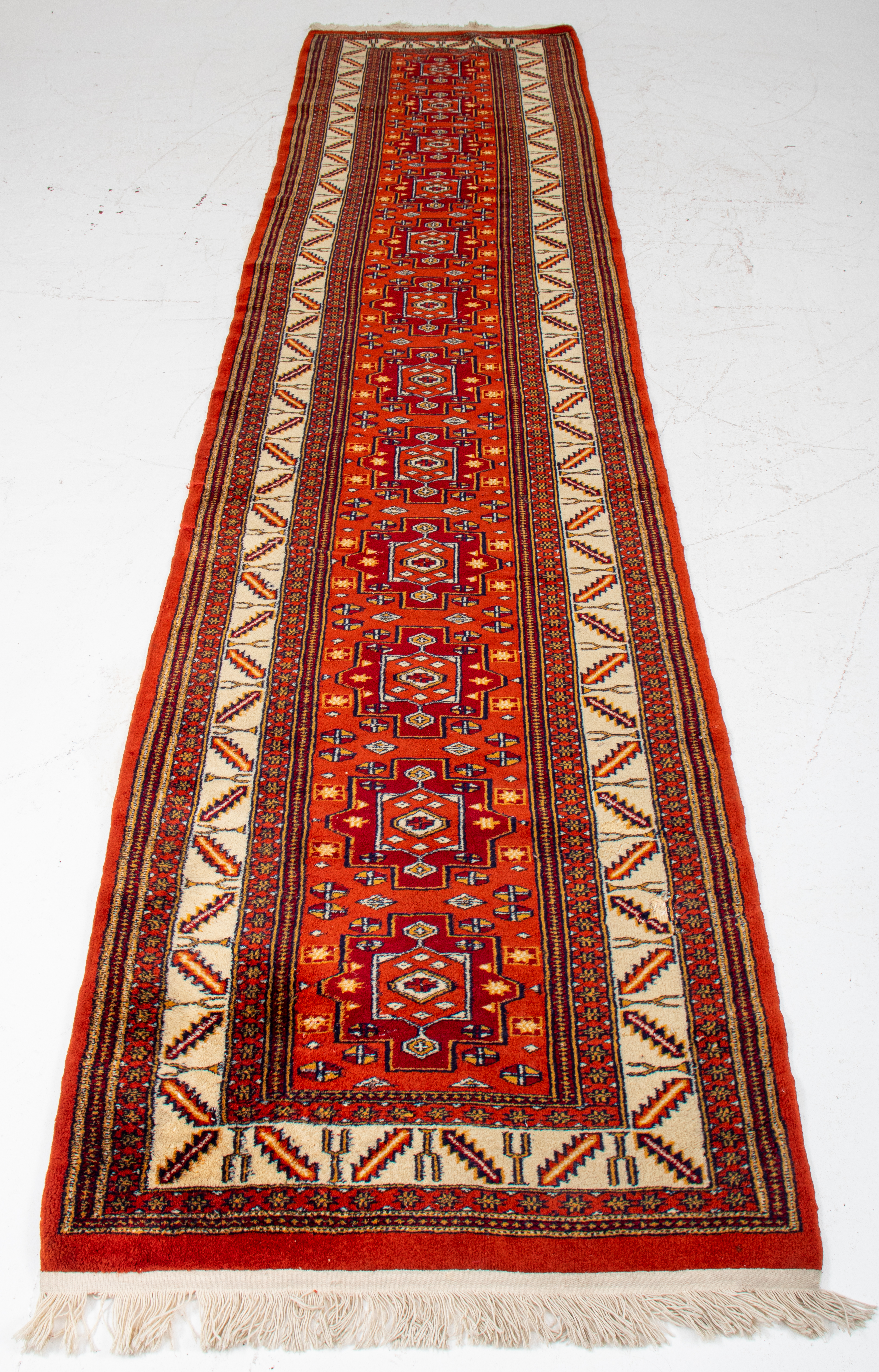 Appraisal: TURKISH OUSHAK RUNNER RUG Turkish vintage Oushak runner rug with