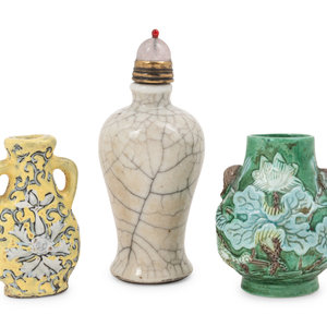 Appraisal: Three Chinese Porcelain Miniature Bottles th- th Century the first