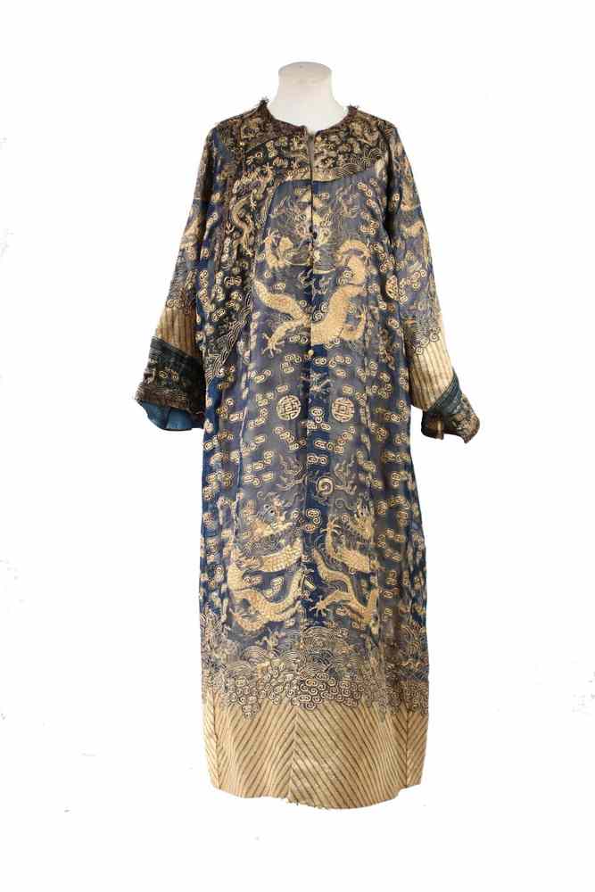 Appraisal: CHINESE COAT - Gold Thread and Blue Gauze Coat with