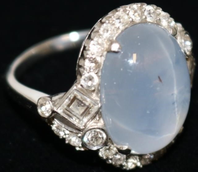 Appraisal: PLATINUM DIAMOND AND GRAY STAR SAPPHIRE LADY'SRING SET WITH APPROXIMATELY