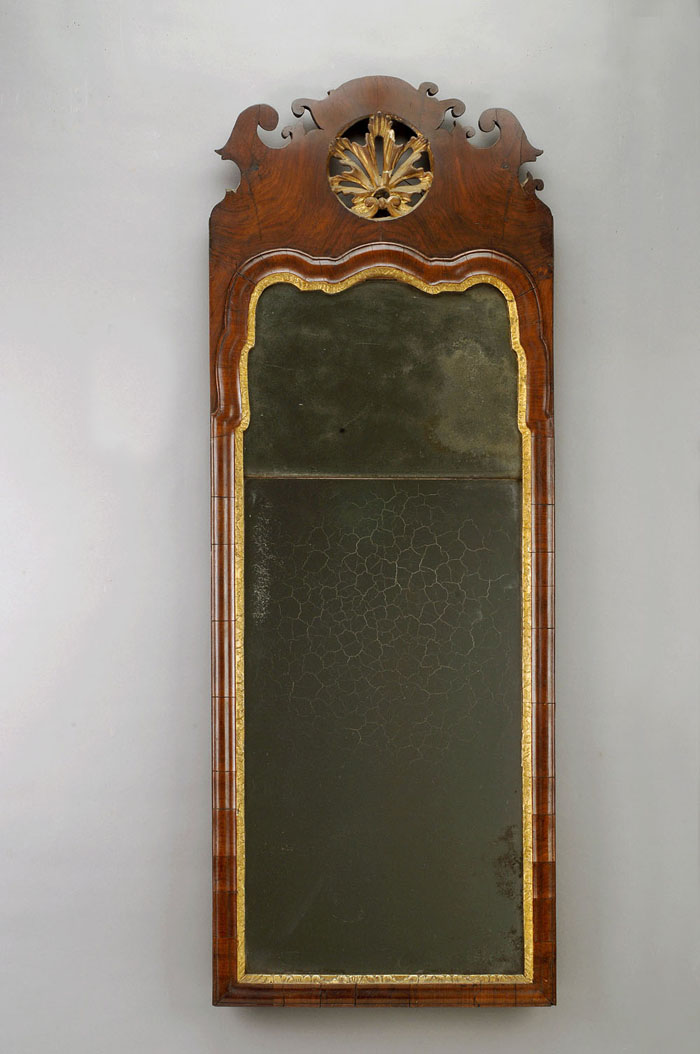 Appraisal: IMPORTANT QUEEN ANNE WALNUT AND PARCEL GILT MIRROR The scrolled