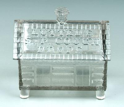 Appraisal: Glass Lutted's cough drop log cabin base marked Jas Lutted