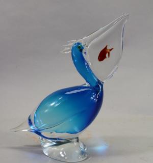 Appraisal: th C Art Glass Pelican w Fish in Beak Art