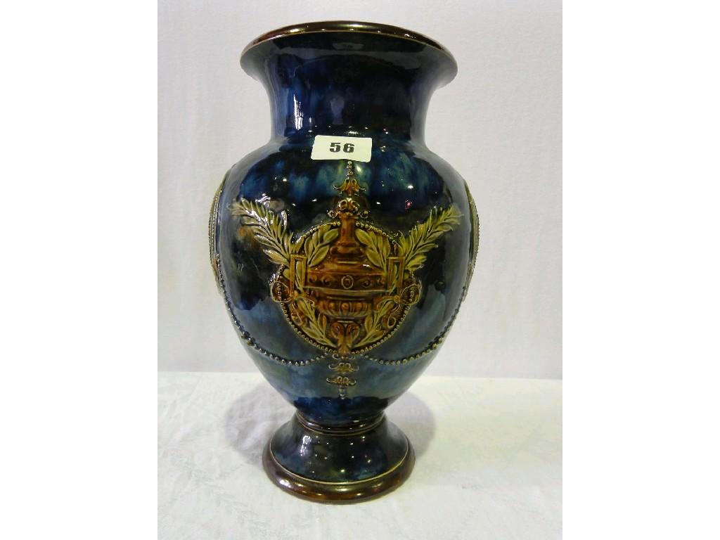 Appraisal: A blue ground Royal Doulton vase with relief moulded portraits