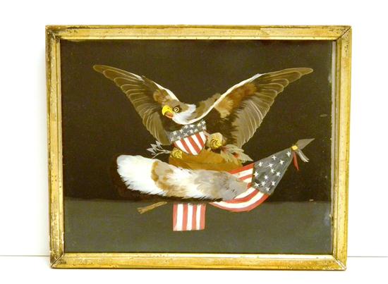 Appraisal: Mixed media patriotic rendering unsigned applied dyed and natural feathers