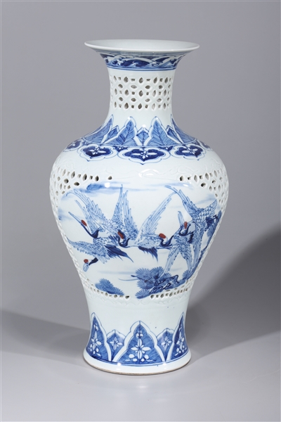 Appraisal: Chinese porcelain blue and white vase with crane designs and