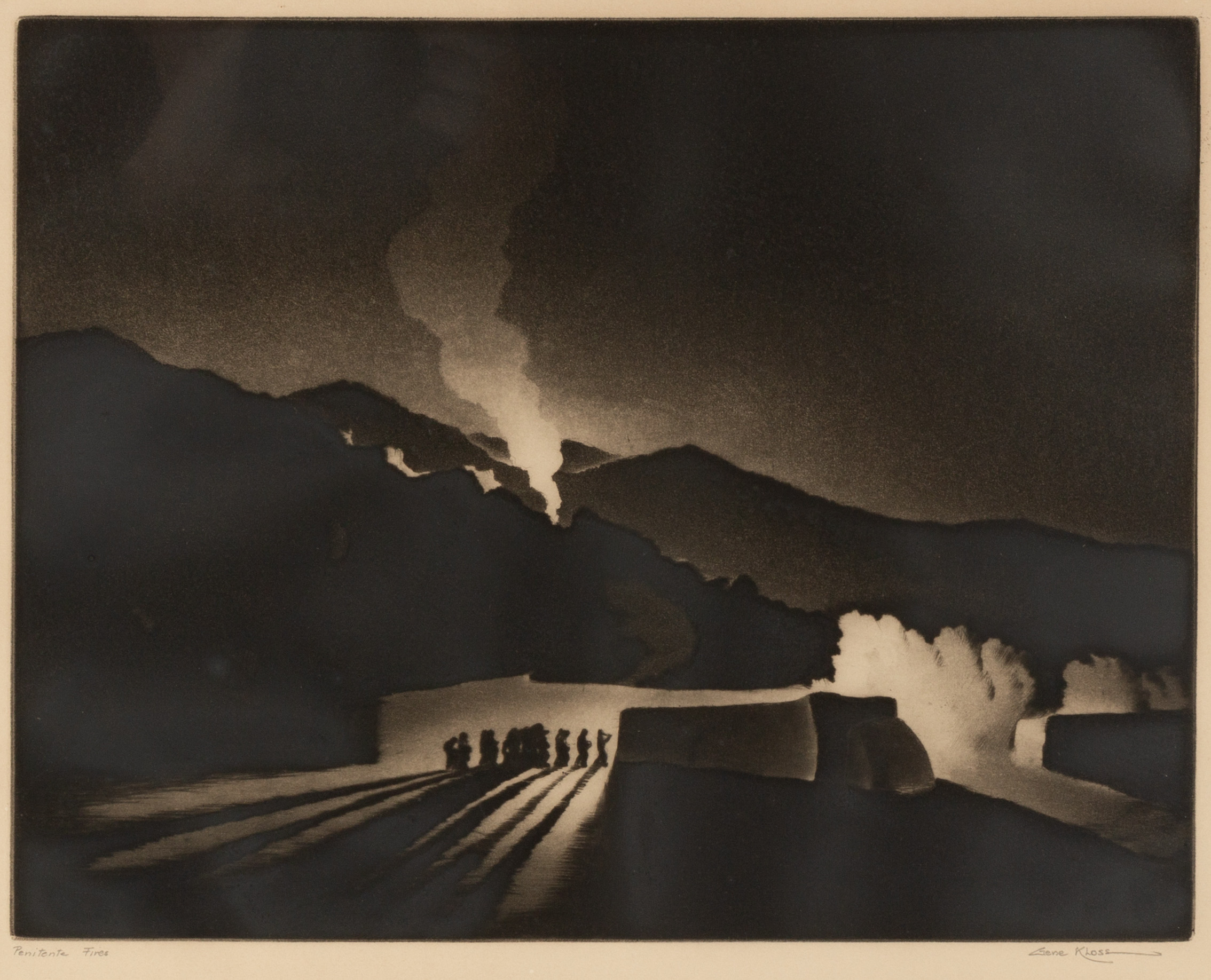 Appraisal: GENE KLOSS AMERICAN - PENITENTE FIRES Drypoint and aquatint Pencil