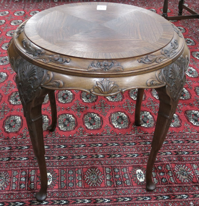 Appraisal: ROUND CARVED WALNUT OCCASIONAL TABLE Continental late th early th