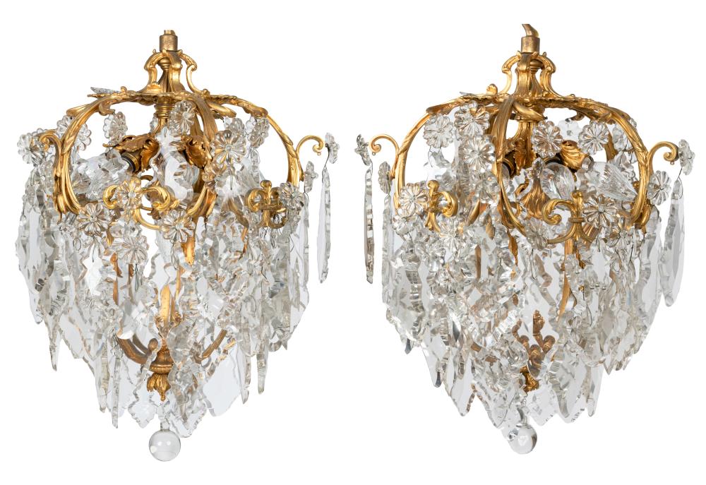 Appraisal: PAIR OF FRENCH EIGHT-LIGHT CHANDELIERSgilt bronze and crystal electrified inches