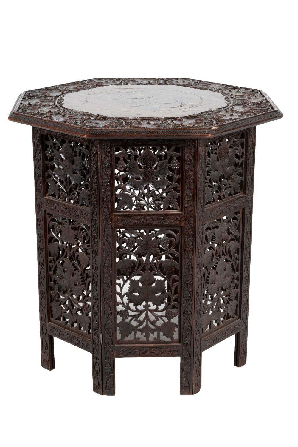 Appraisal: SYRIAN INLAID OCCASIONAL TABLEoctagonal with metal-inlaid removable top on a