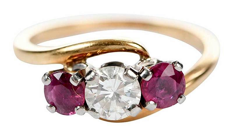 Appraisal: Jabel kt Diamond Ruby Ring bypass design center round brilliant