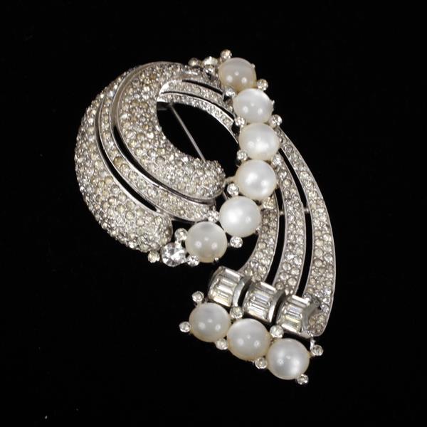 Appraisal: Coro Pave Swirl Fur Clip Pin with Moonstone Cabochon Jewels