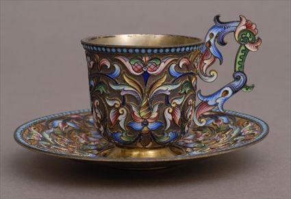 Appraisal: RUSSIAN ENAMEL AND SILVER-GILT CUP AND STAND AND SALT Impressed