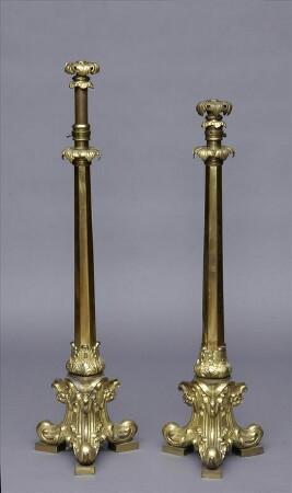 Appraisal: TWO SIMILAR RENAISSANCE REVIVAL GILT-METAL FLOOR LAMPS The larger ft