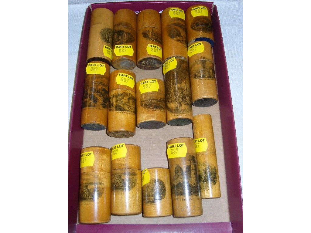 Appraisal: A collection of fifteen Mauchline ware cylindrical boxes and covers