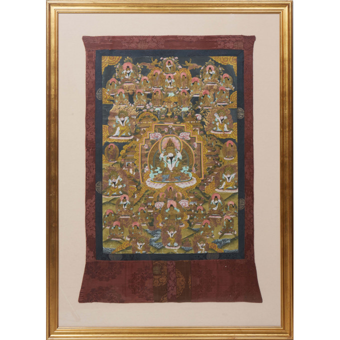 Appraisal: Tibetan Thangka Depicting Mandala of Samantabhadra Buddha and Other Deities